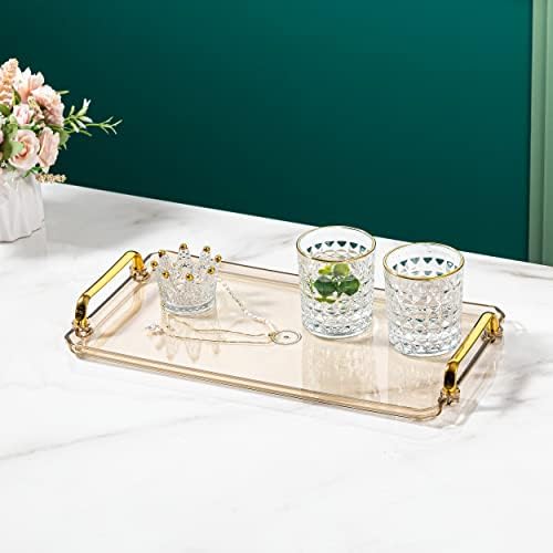 Waltsun Acrylic Serving Tray with Handles 16x9x08 Inches Amber