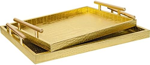 Modern Elegant Large Wood Serving Tray Set of 2
