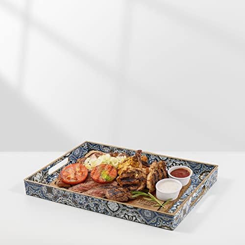 Boho Serving Tray with Handles for Living Room Decor