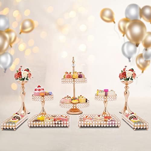 Tremenpow 9 Piece Gold Cake Stand Set for Display