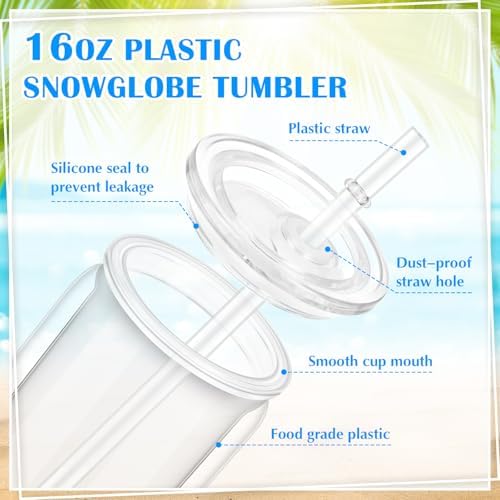 HOMIEE 8 Pack 16 Oz Snow Globe Tumblers with Tools
