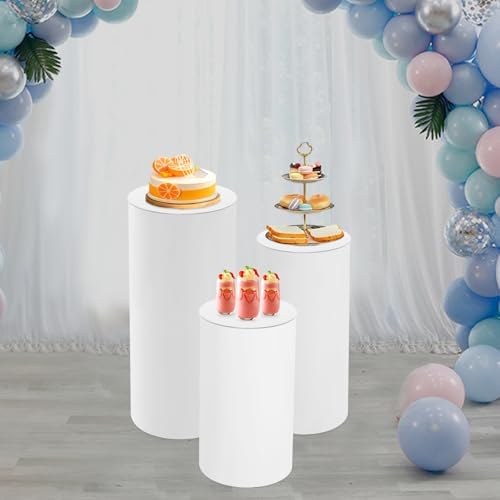 3pcs White Cylinder Pedestal Stand for Wedding Decor