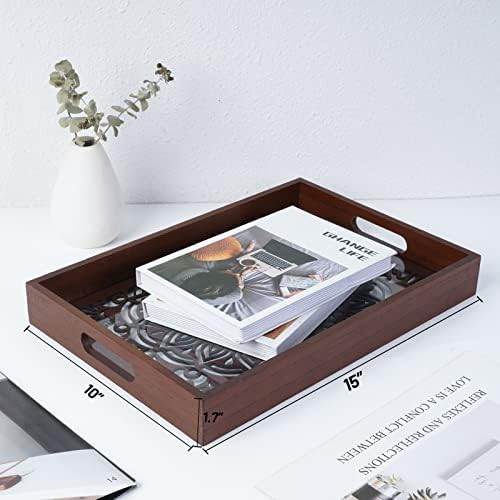 Wooden Serving Tray with Handles 15x10 Inch Multipurpose Decorative Display