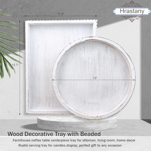 Wooden Coffee Table Serving Tray Farmhouse Style Rectangular Tray with Bead