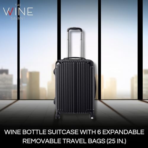 The Wine Savant 12 Bottle Wine Suitcase with 6 Expandable Travel Bags