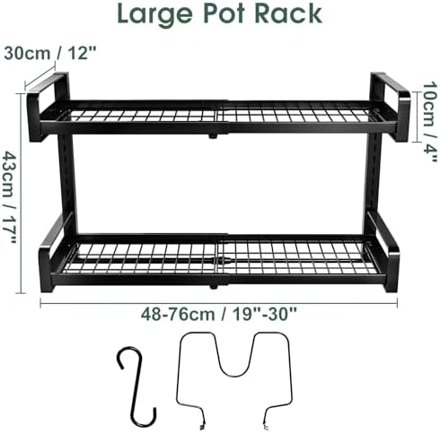 Expandable 2-Tier Pot Rack with 10 Hooks and 5 Lid Holders