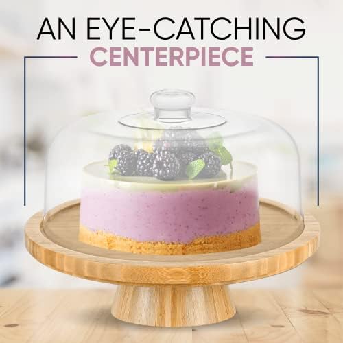 Chefs Unique 6-in-1 Bamboo Cake Stand With Dome Lid