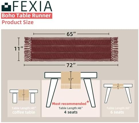 FEXIA Boho Red Table Runner 72 Inches with Tassels