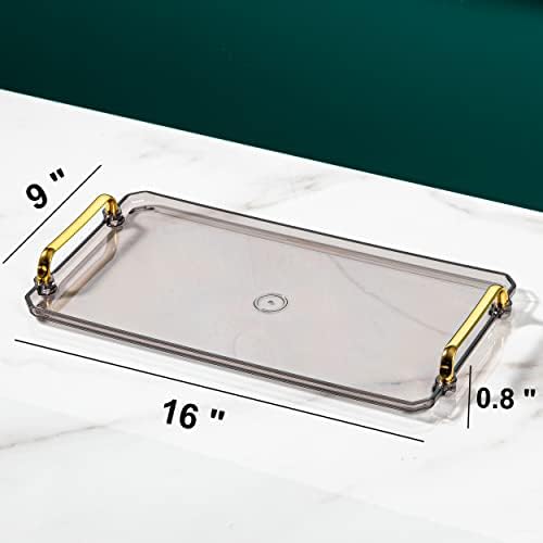 Waltsun Acrylic Serving Tray with Handles 16x9x08 Inches Amber