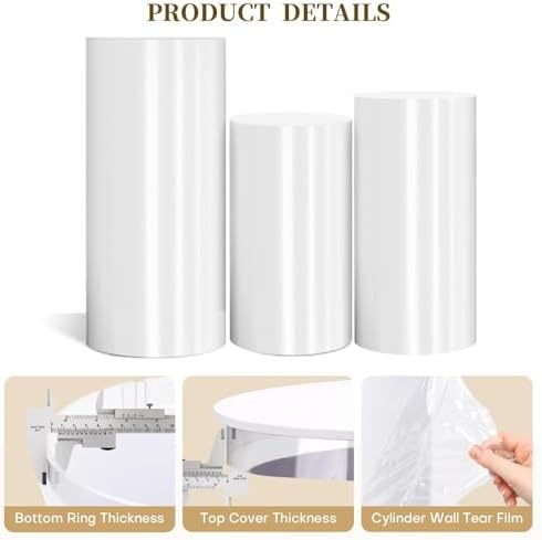 3pcs White Cylinder Pedestal Stand for Parties