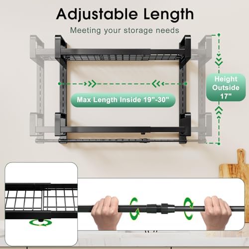 Expandable 2-Tier Pot Rack with 10 Hooks and 5 Lid Holders