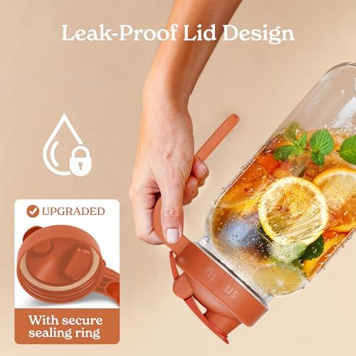 SMIRLY 64 oz Mason Jar Pitcher with Double Leak Proof Lid
