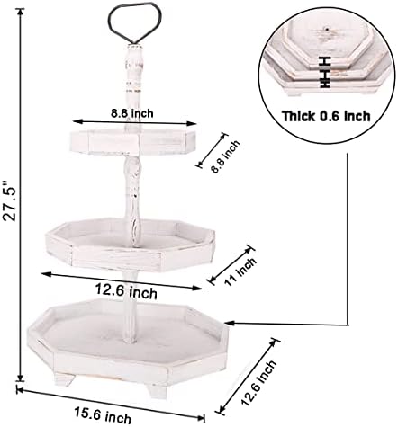 3 Tiered Wooden Cake Stand with Rustic Aged Look