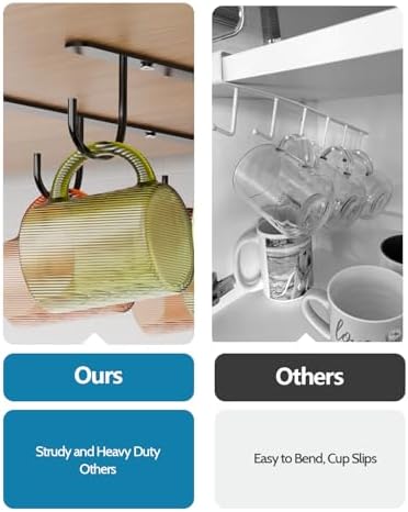 3 Pack Mug Hooks Space-Saving Under Cabinet Holder
