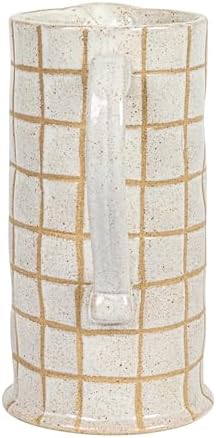 Bloomingville 85 Inch 46 Ounce Stoneware Pitcher with Wax Relief Grid Pattern