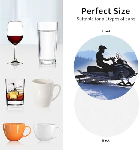 6Pcs Snowmobile Print Leather Coasters with Holder