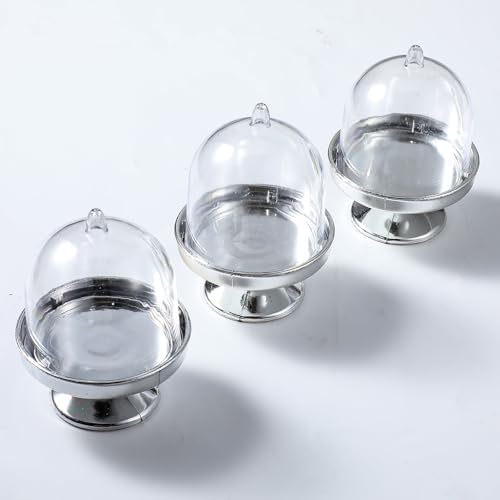 24 Pcs Mini Cupcake Stand with Clear Dome Cover - Silver