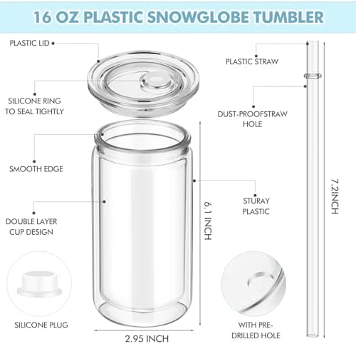 Nuenen 20 Pcs 16 Oz Plastic Snow Globe Tumbler