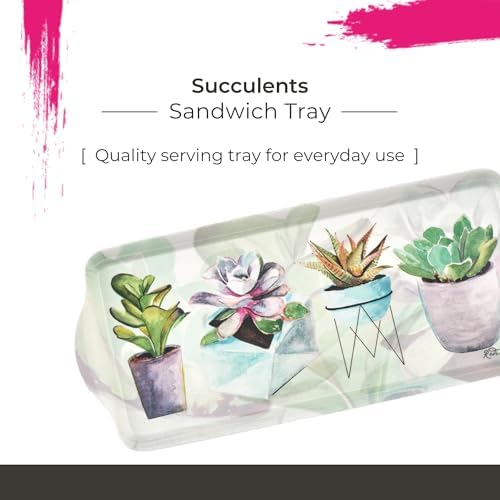 Pimpernel Succulents Rectangular Serving Tray with Handles