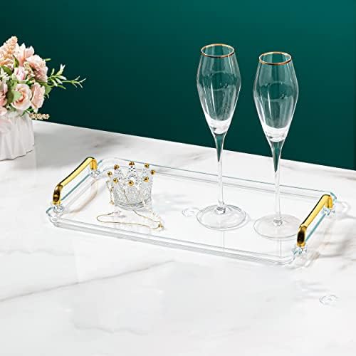 Waltsun Acrylic Serving Tray with Handles 16x9x08 Inches Amber