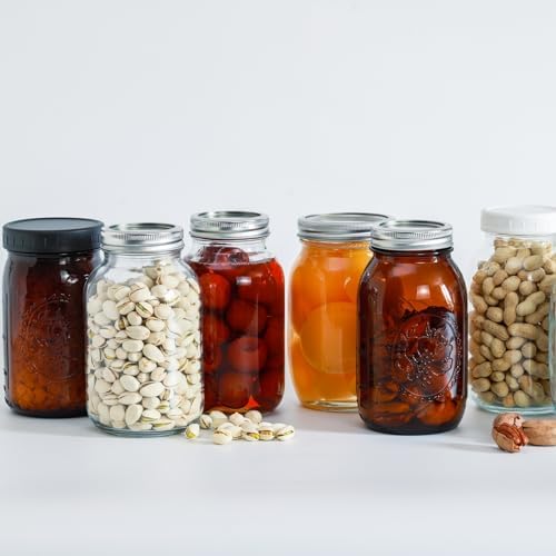 6 Pack 32 oz Amber Mason Jars with Lids and Bands