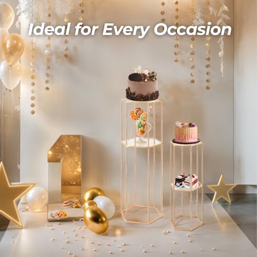 2PCS 2 Tier Hexagon Gold Cake Stand for Party