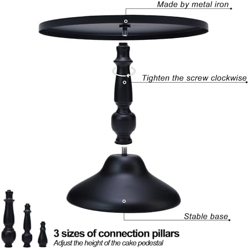 Set of 3 Black Cake Stands with Base and Pedestal