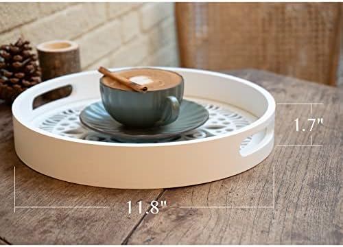 12 Inch Round Wooden Serving Tray with Handles