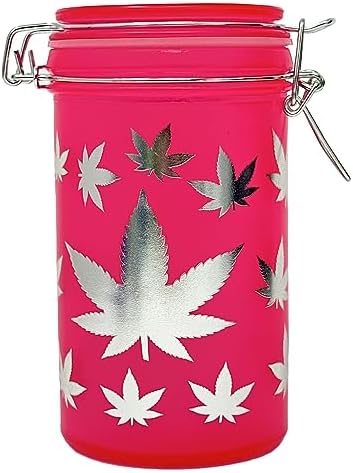 6 Inch Glass Jar with Clamping Lid - Pink and Silver Leaves