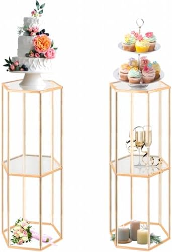 2PCS 2 Tier Hexagon Gold Cake Stand for Party