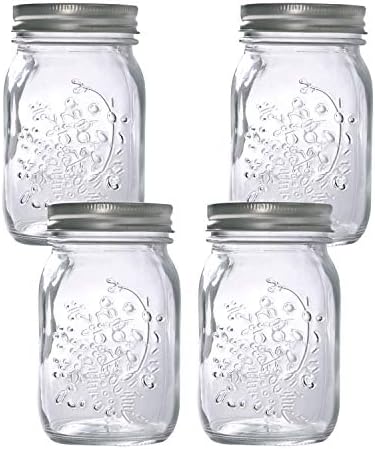 Hovico 17 Oz Clear Mason Jars Set of 4 with Lids and Bands