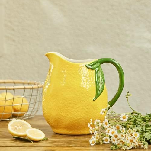 Bico Lemon Shape Handpainted Stoneware Pitcher