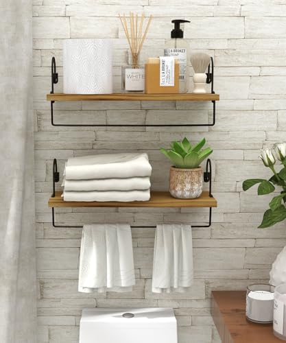 Floating Shelves with Hooks and Towel Rack Set of 2