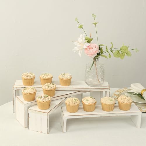 Efavormart Set of 4 Whitewash Wood Display Risers