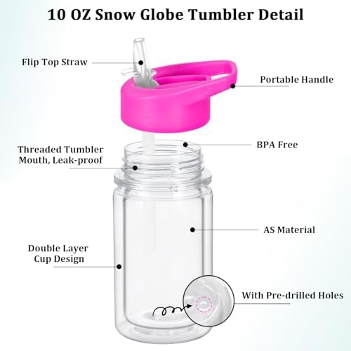 8 Pack 10 Oz Plastic Snow Globe Tumbler with Plug