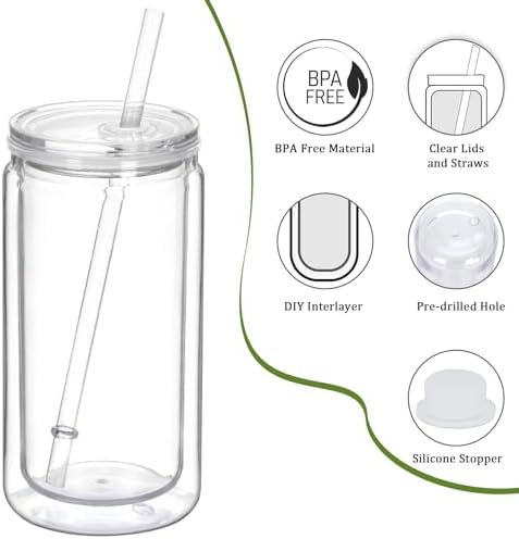 16 Oz Clear Plastic Snow Globe Tumbler with Lid and Straw 10 Pack
