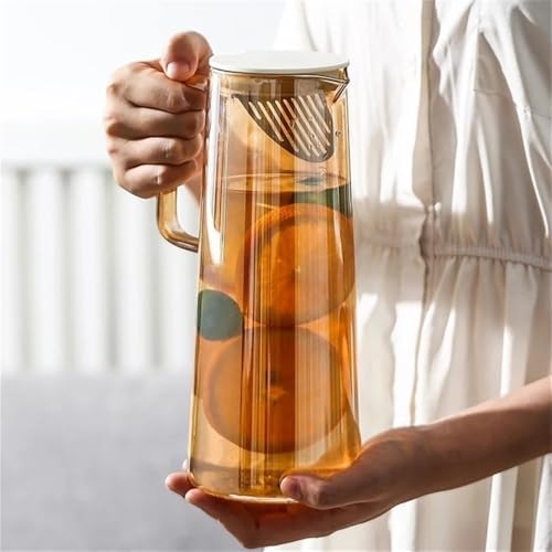 Brown Glass Pitcher Set with Lid and Handle
