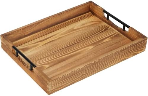 LotFancy Large Ottoman Tray 17x13 Wood with Handles