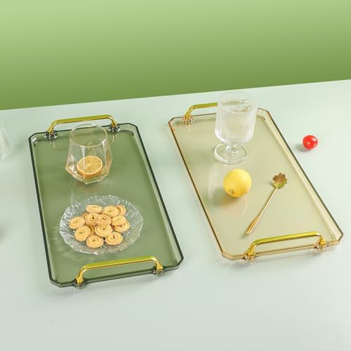 Green Acrylic Serving Tray with Handles for Home Use