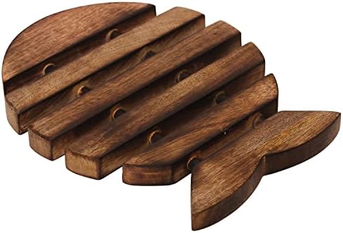 ETROVES Fish Shape Wooden Trivet 10 Inch Brown