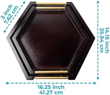 Set of 2 Honeycomb Wooden Serving Trays with Golden Handles