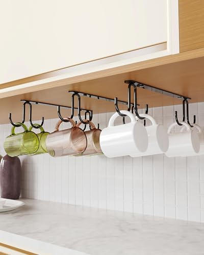 Luckinow Mug Hooks 3 Pack Black Metal Under Cabinet Organizer