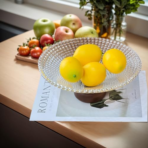 FAMUKEN Glass Fruit Bowl with Wood Pedestal