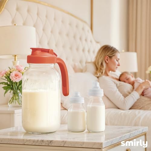 SMIRLY 64 oz Mason Jar Pitcher with Double Leak Proof Lid