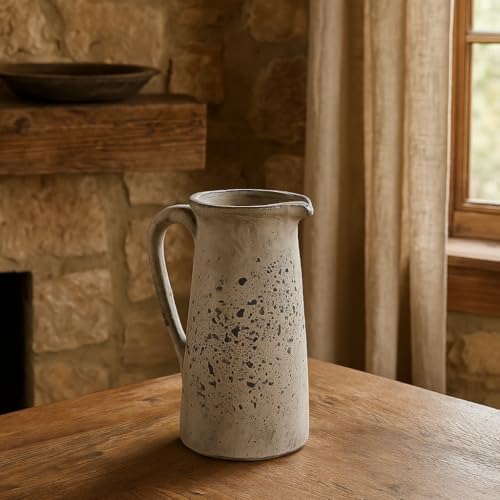Zentique Speckled Ceramic Pitcher Large Rustic Jug with Handle and Spout