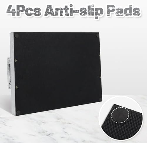 Faux Leather Serving Tray with Handles - 16x12 Inches Silver