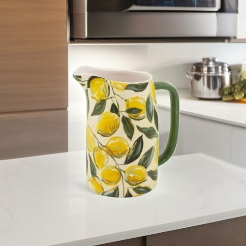 Boston International Ceramic Drink Pitcher with Painterly Lemons Design
