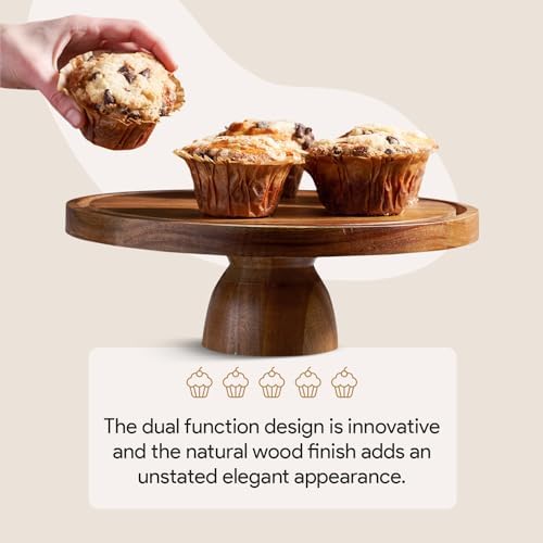 Acacia Wood Cake Stand with Shatterproof Lid - 12in Round Dessert Display