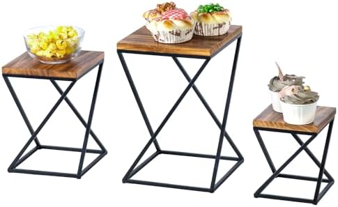 MyGift Rustic Burnt Wood Pizza Riser Stand Set