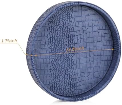 HofferRuffer Faux Leather Serving Tray 12 Round Blue